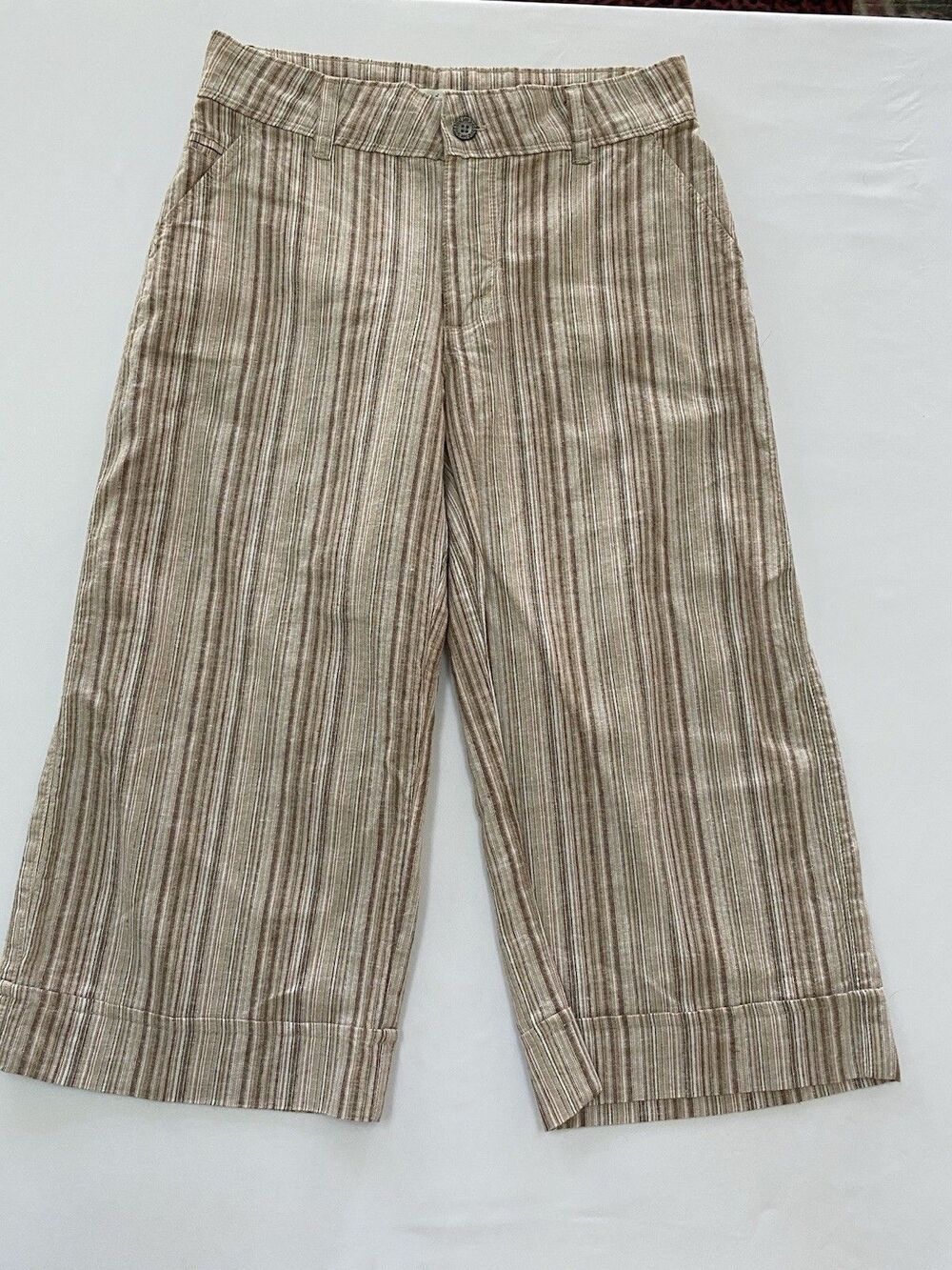 Lee  Striped Linen Blend Wide Leg Crop Pants Size 4 M Coastal Boho Academia
